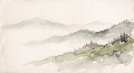 De dennenheuvels vervagen in een bleke mist van Skye Studio