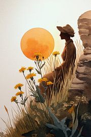 lady on the cliff in the setting sun