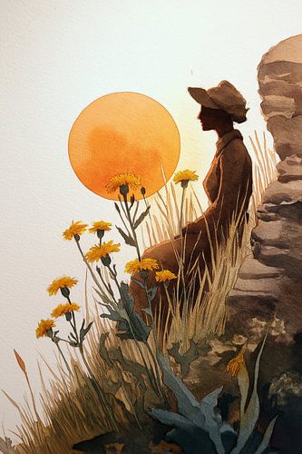 lady on the cliff in the setting sun