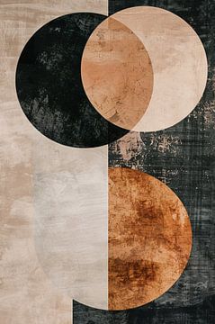 Sepia abstracte cirkels en lijnenspel van De Muurdecoratie