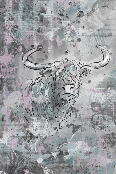 Scottish highlander - grey pink blue - 2 of 4 standing by Emiel de Lange