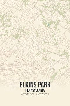 Carte ancienne d'Elkins Park (Pennsylvanie), USA. sur Rezona