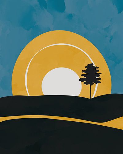 Boom bij zonsondergang minimalistisch landschap 2