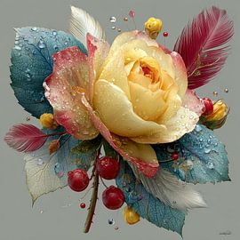 gele bloem met water en ijsvorming van Gelissen Artworks