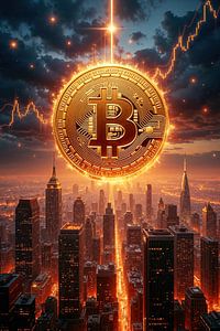 Fantasy Wall Art: BITCOIN POWER - A bitcoin above the great city