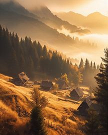 Morning silence in the autumn forest of the Bohemian Forest