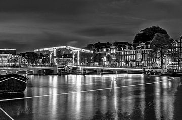 Amsterdam the skinny bridge black and white by wim van de bult
