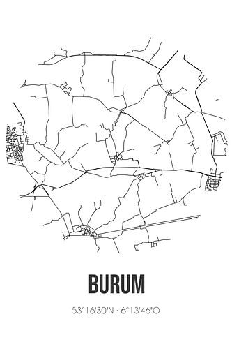 Burum (Fryslan) | Karte | Schwarz und weiß