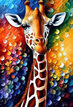 Kleurrijk portret van een Giraffe van Whale & Sons.