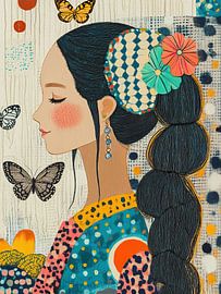 Colourful Female Portrait Flowers by Eye catching paintings