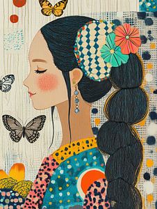 Buntes Frauenportrait Blumen