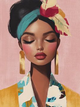 Modern portret met een roze achtergrond van Carla Van Iersel