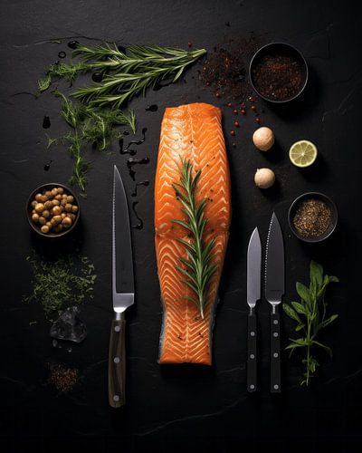 Flatlay-Lachs in Vorbereitung