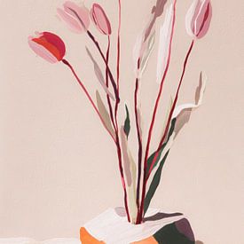 Tulipes modernes dans des tons doux de rose et de rouge sur But First Framing