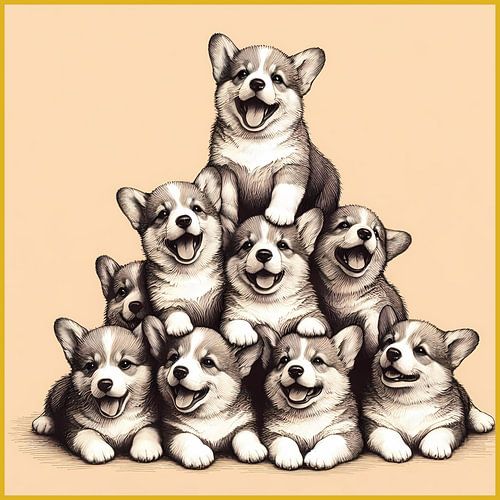 Pyramide de chiots Corgi sur Hey Art!