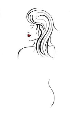 Silhouet van jonge vrouw met gesloten ogen en rode lippen van Wandersti