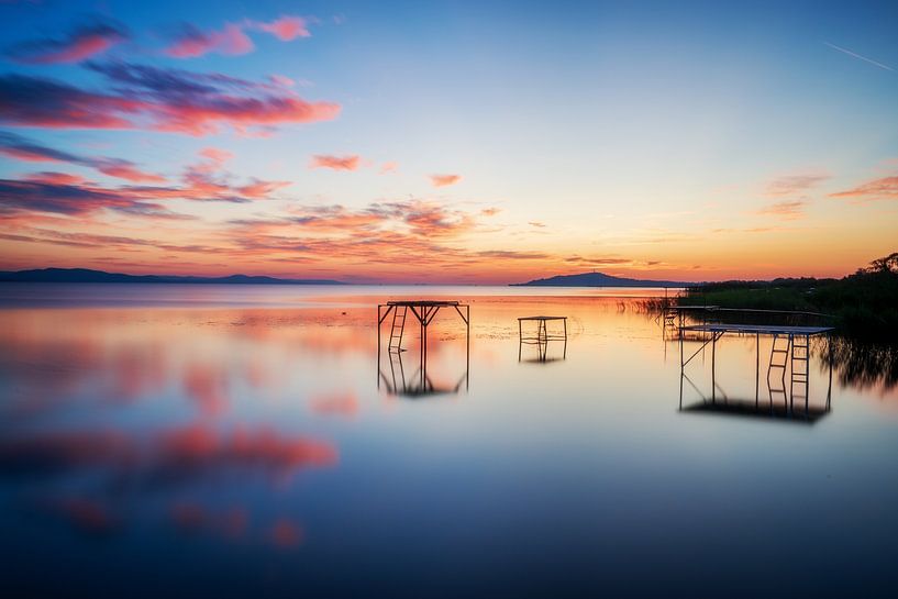 Panorama of beautiful sunrise at Lake Balaton in Hungary near Balatonfenyves by Daniel Pahmeier