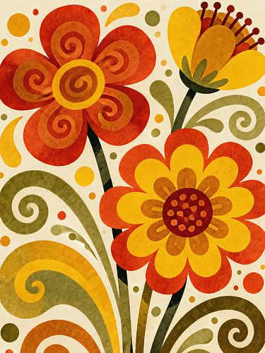 PSYCHEDELIC Retro Flower Power - Groovy jaren 70 bloemenabstract vintage
