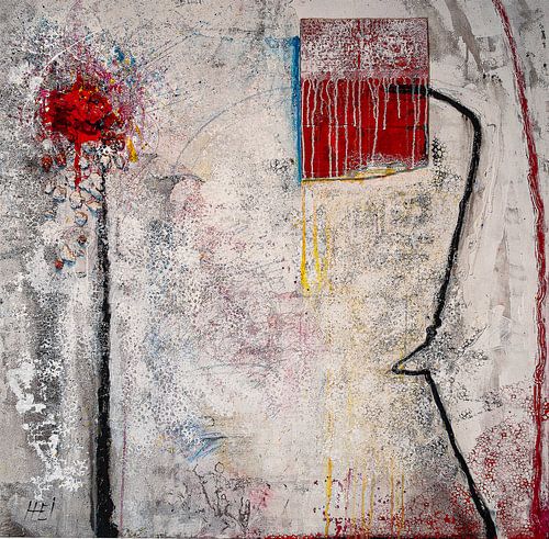 Red blob of paint with red square