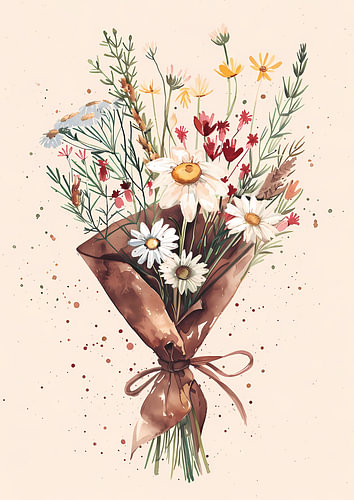 Délicat bouquet de fleurs sauvages à l'aspect aquarelle