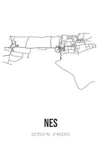 Nes (Fryslan) | Carte | Noir et blanc sur Rezona