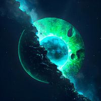 De maan breekt en gloeit groen