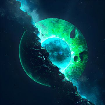 La lune se lève et brille en vert