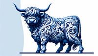Schotse Hooglander in  Delfts blauwe stijl