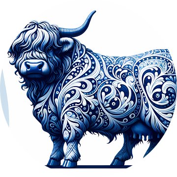 Schotse Hooglander in  Delfts blauwe stijl