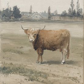 Schottischer Highlander in friedlicher Landschaft mit sanften Tönen von But First Framing