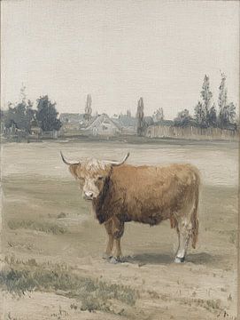 Schottischer Highlander in friedlicher Landschaft mit sanften Tönen