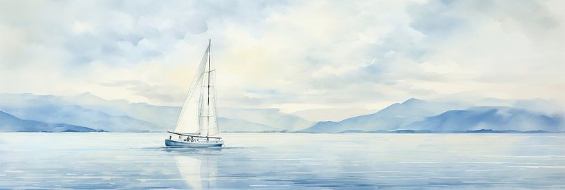 Voilier aquarelle bleu clair par Peinture Abstraite