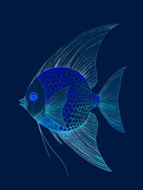 Abstract illustration of fish in shades of blue (ton-sur-ton) by STUDIO ARTSY