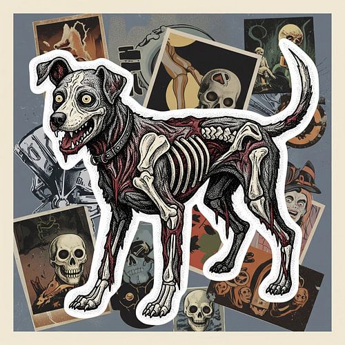 Chiot mort-vivant avec cartes de tarot Horror Art