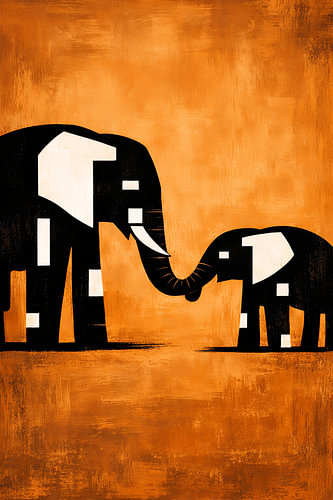 Twee olifanten in warme Afrikaanse kleuren