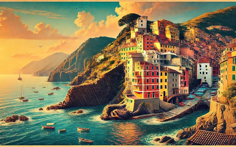 Affiche vintage des Cinque Terre, Italie par Chromatic Fusion Studio