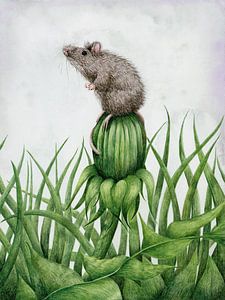 Mouse on dandelion by Marieke Nelissen