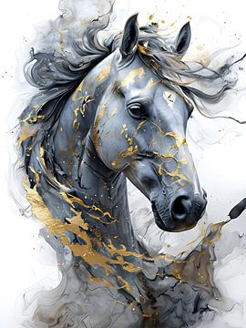Abstract paardenhoofd met gouden accenten
