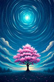 Blossoming Tree Under a Magical Twilight Sky by DNArt Gallery's