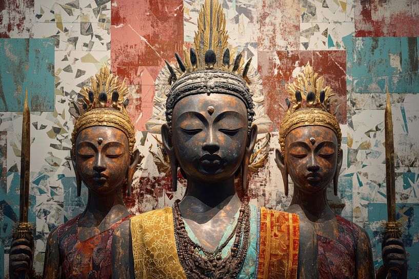 Blue And Gold Buddha In Kingly Spirituality by Digitale Schilderijen