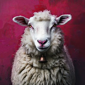 Schaap met bel, dierenportret van Vlindertuin-Art