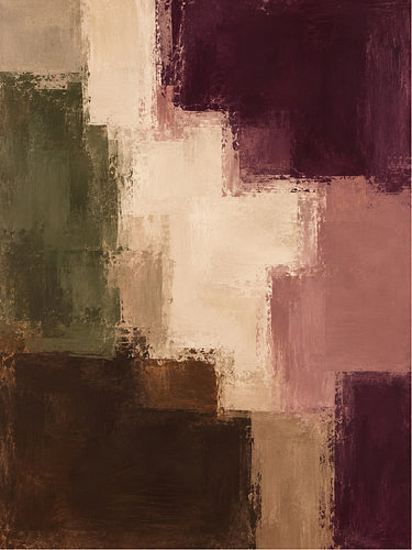 Contemporary colour blocks in olive green, burgundy and dusky pink