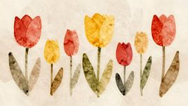Bunte Tulpenwiese in Aquarell von Kristin M