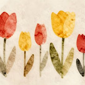Champ de tulipes colorées à l'aquarelle sur Kristin M