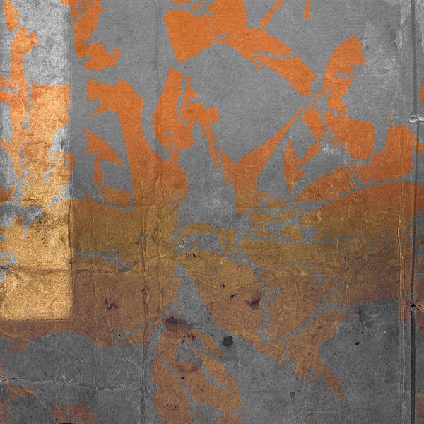 Per Ignem. Art abstrait minimaliste en brun rouille, orange et gris béton. par Dina Dankers