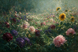 Skandinavische Wildblumen Garten bei Sonnenaufgang