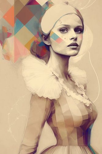 Modern geïllustreerd portret in pastelkleuren en sepia