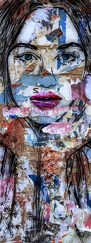 Beautiful Woman Portrait Collage Scraps Oil Mix