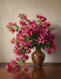 Bougainvillea in einer kleinen Tonvase von Regan Frederick