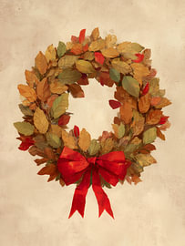 Autumn wreath with red bow by IamHomeStudio
